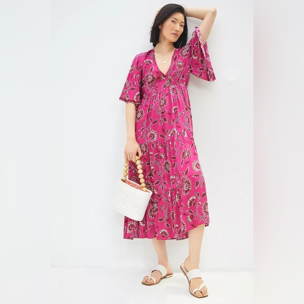 Omika Anthropologie Pia Floral Maxi Dress Size XS Boho Festival Preppy Classic‎